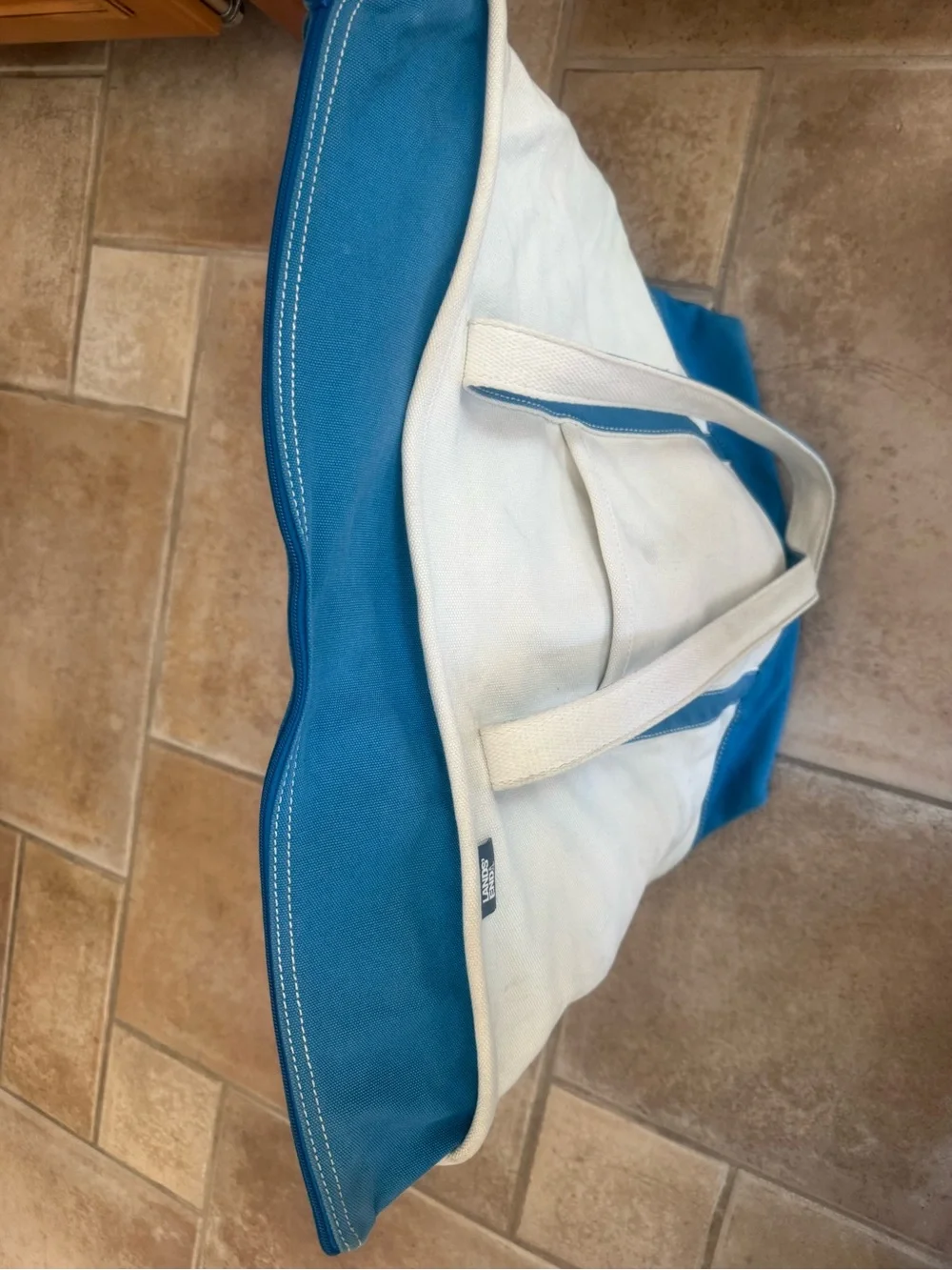 Lands End Canvas Tote Bag with Teal Trim - Women Bags